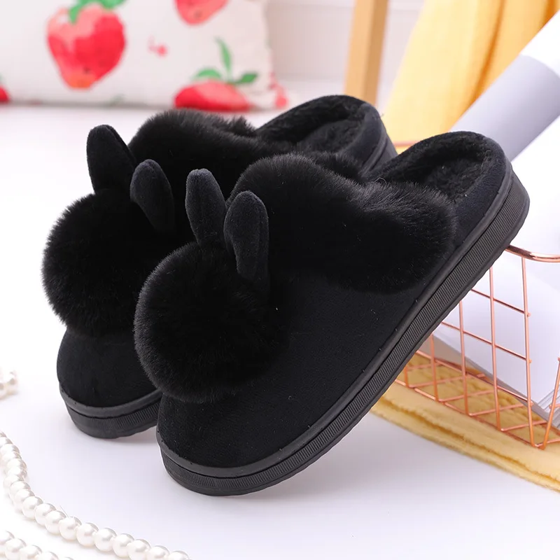 Color: Straw, Shoe Size: 33 - 2023 Autumn Winter Women Men Cotton Slippers Rabbit Ear Home Indoor Home Slides Warm Shoes Women'S Cute Plus Plush Slippers