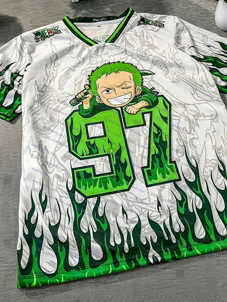 Color: green, Size: 10cm - 2025 Japanese Anime Football Jersey One Piece Luffy Men/Women Oversize Summer Quick Dry Sport Breathable Bandai Cosplay Tshirt