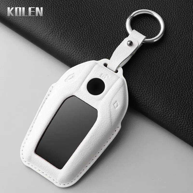 Color Name: GRAY - Dermis Leather Car LED Display Key Case Cover Shell For BMW 5 7 Series X3 X4 X5 X7 G30 G31 G11 G12 G01 GT G32 i8 Fob Accessories