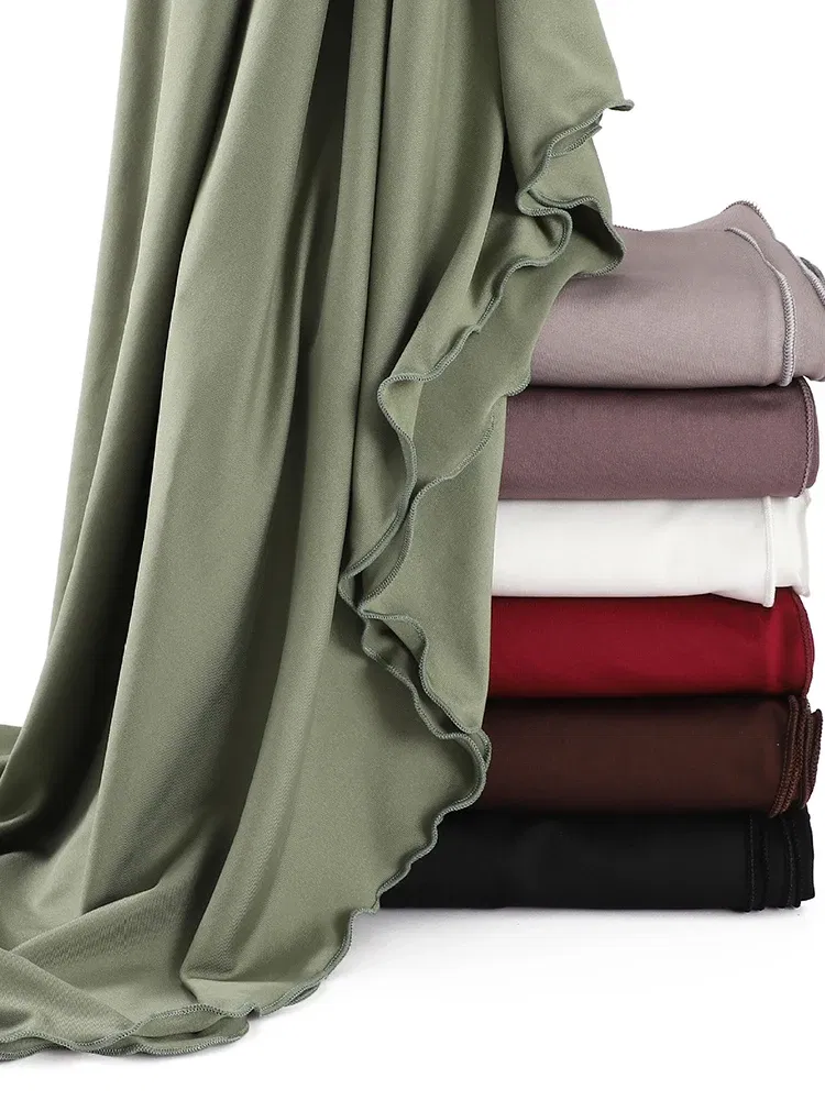 Color: Dusty Pink - Luxury Wavy Edge Jersey Hijab for Women Solid Color Milk Silk Scarf Headscarf Autumn Shawl Stretchy Chiffon Scarf Ramanda