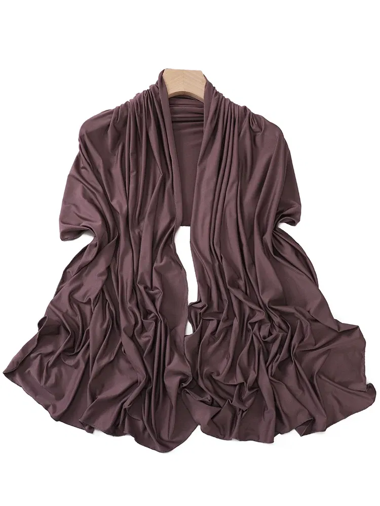 Color: Dusty Pink - Luxury Wavy Edge Jersey Hijab for Women Solid Color Milk Silk Scarf Headscarf Autumn Shawl Stretchy Chiffon Scarf Ramanda