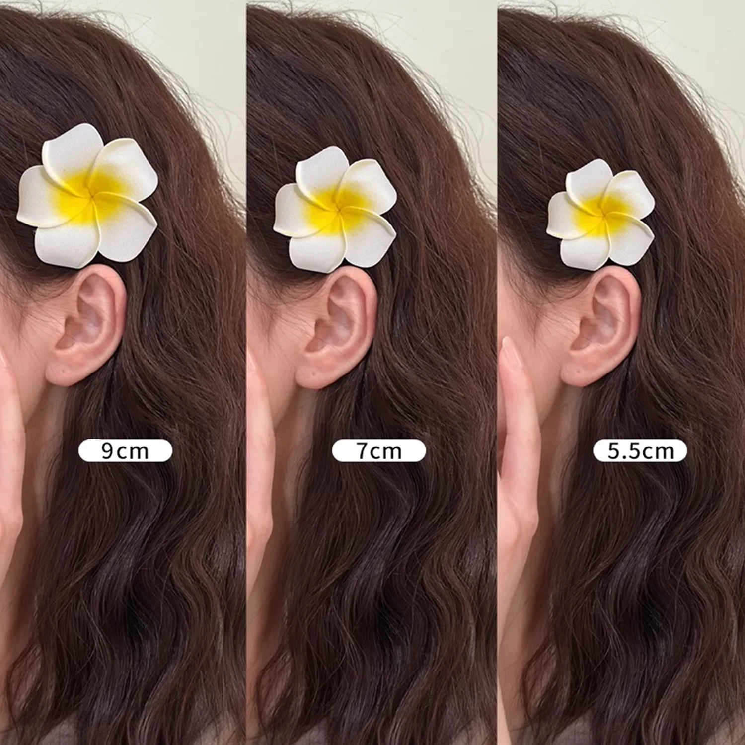 Color: GRAY - 5.5/7/8/9cm Plumeria Flower Hair Clips For Girls Women Hairpins Egg Flower Barrette Hawaiian Wedding Artificial Headwear
