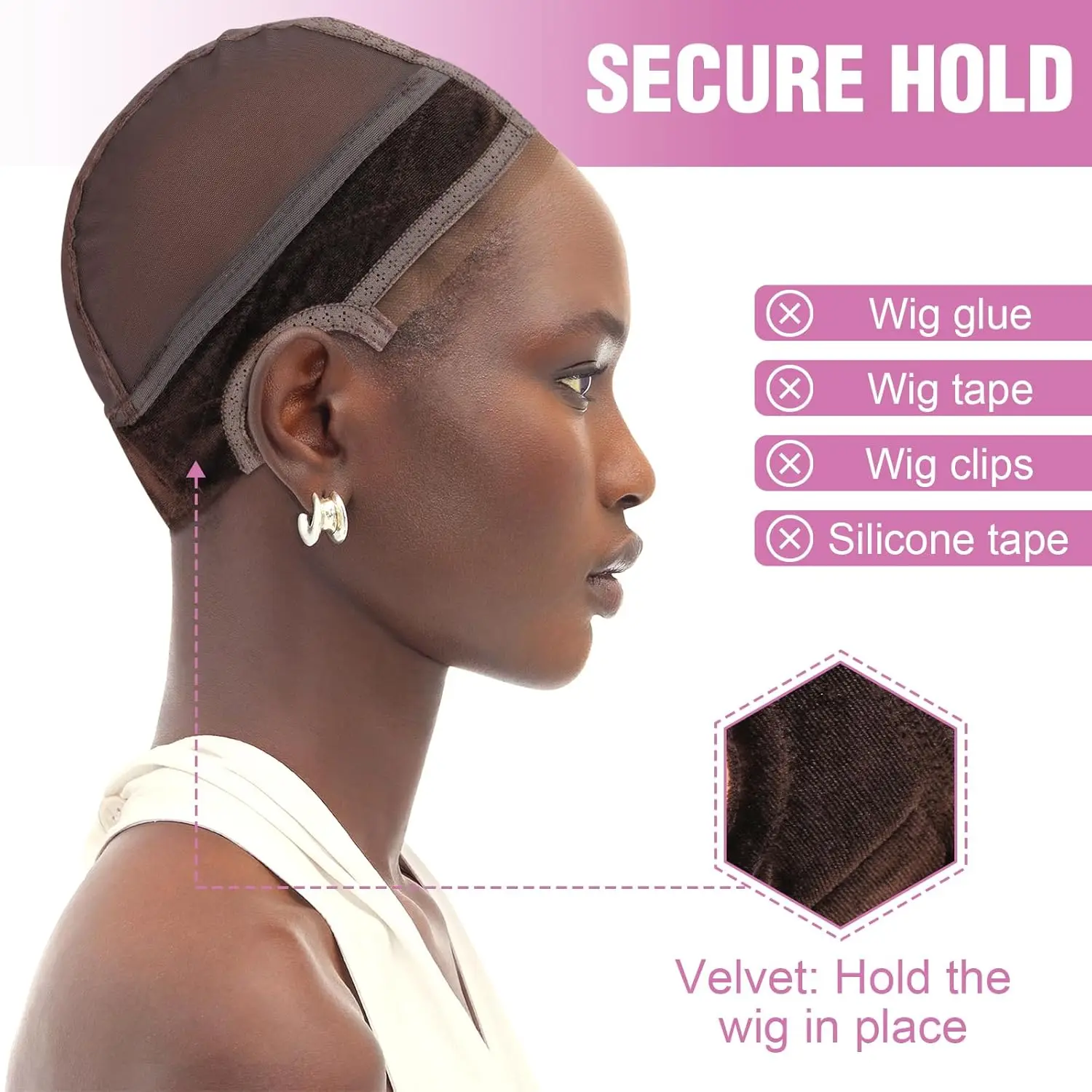 Color: Jet-black - Lace Wig Grip Cap Wig Grip Band for Lace Front Wigs to Keep Wigs in Place, Adjustable Wig Cap with Grip Band Non Slip Cap