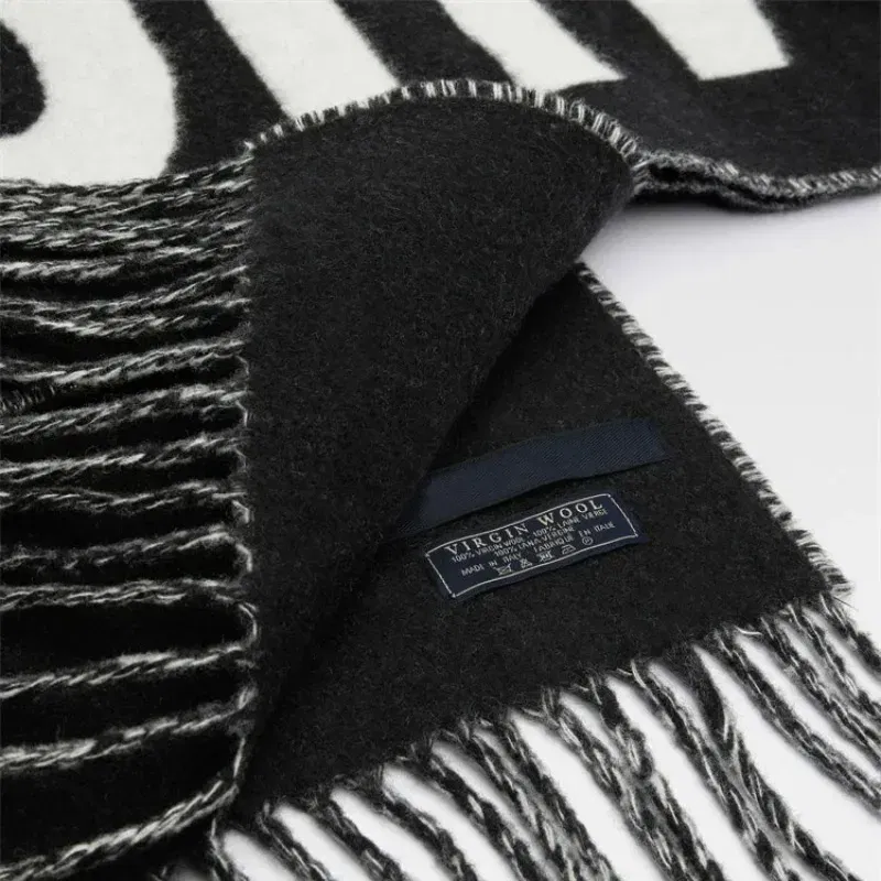 Color: black - 2025 100% wool scarf for women luxury brand winter thick warm neck scarves monogram high quality ladies fashion cashmere shawl