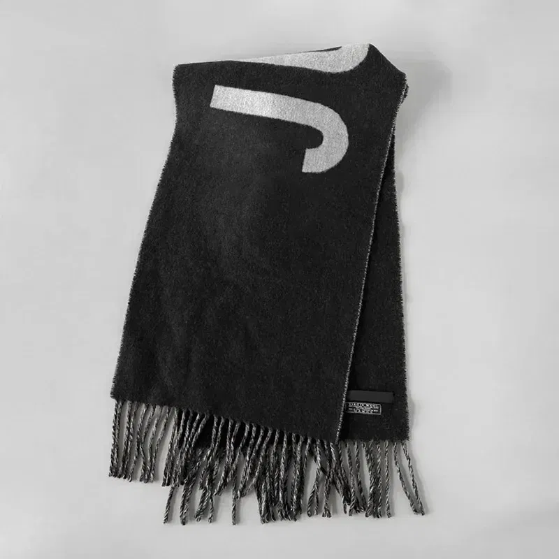 Color: black - 2025 100% wool scarf for women luxury brand winter thick warm neck scarves monogram high quality ladies fashion cashmere shawl