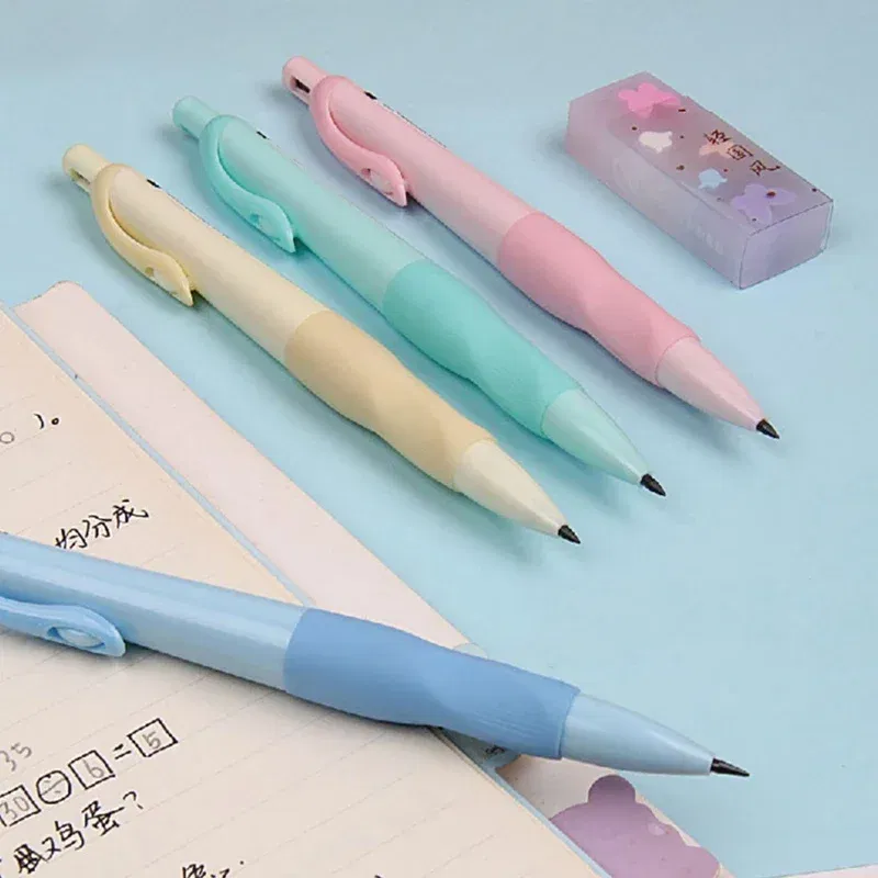 Color: Yellow - 0.5/0.7/0.9/2.0mm Cute Dolphin Mechanical Pencil Correct holder Pencil 2B Lead Student Writing Drawing Supply School Stationery