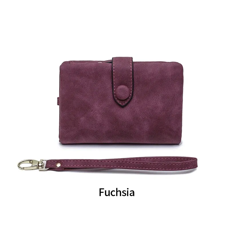 Color: PURPLE - MIYIN 2024 New Wallet Women's Short Korean Cute Buckle Double Discount Multi Card Change Handbag