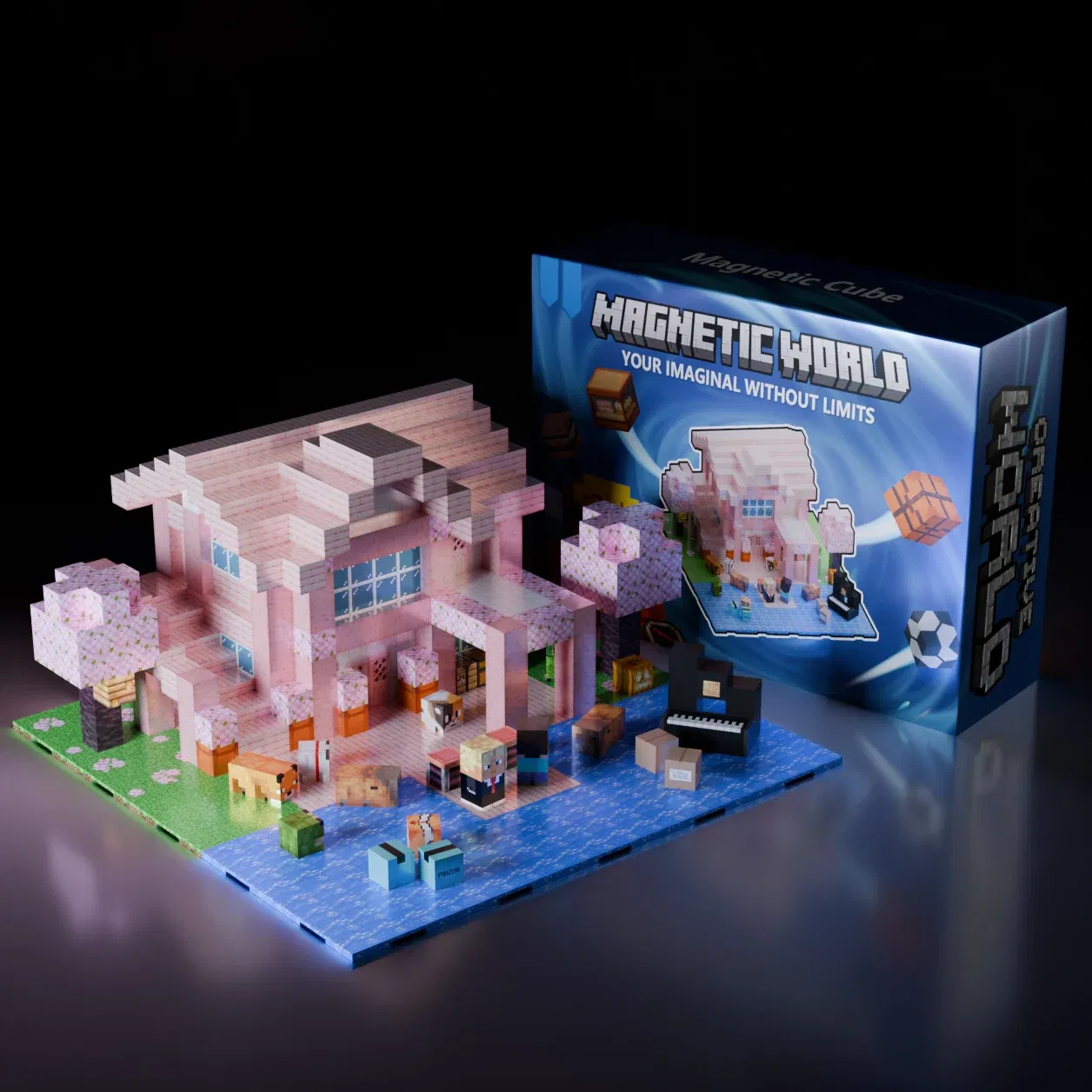 Color: Blue - Magnetic Building Blocks Mine World Magnet Cube Set for Boy Girl Kid Age 3+ DIY Pixel style Model Base plate STEM Toy Baseplate