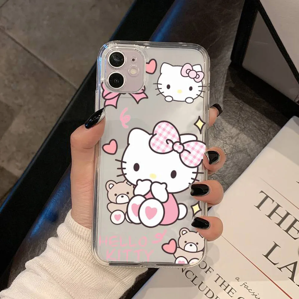 Color: Brown, Material: leather - Miniso Sanrio Collaboration Hello Kitty Phone Case For iPhone 15 14 13 11 12 16 Pro Max Plus X XR XS Girl Silicone Phone Case