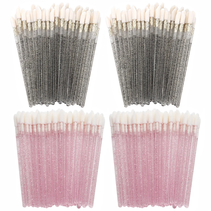 Handle Color: black - 100/300PCS Disposable Lip Brush Makeup Brushes Lipstick Applicator Wands Wholesale Eyelashes Extension Tool Beauty Accessories