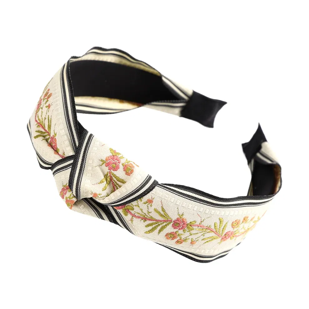 Color: Burgundy - MOLANS New Retro Knotted Headband For Women Hair Accessories Girls Flower Embroidery Hairbands Hair Hoops Band Headwear Bezel