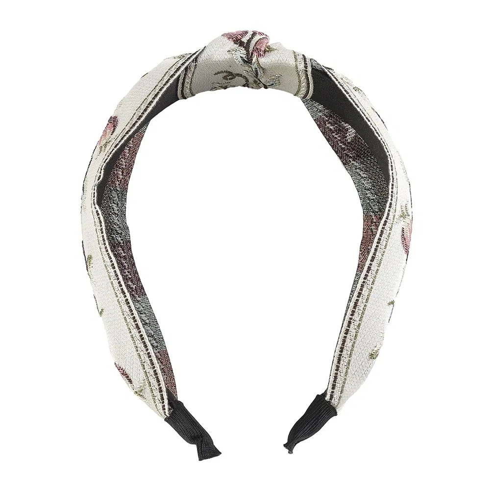 Color: Burgundy - MOLANS New Retro Knotted Headband For Women Hair Accessories Girls Flower Embroidery Hairbands Hair Hoops Band Headwear Bezel