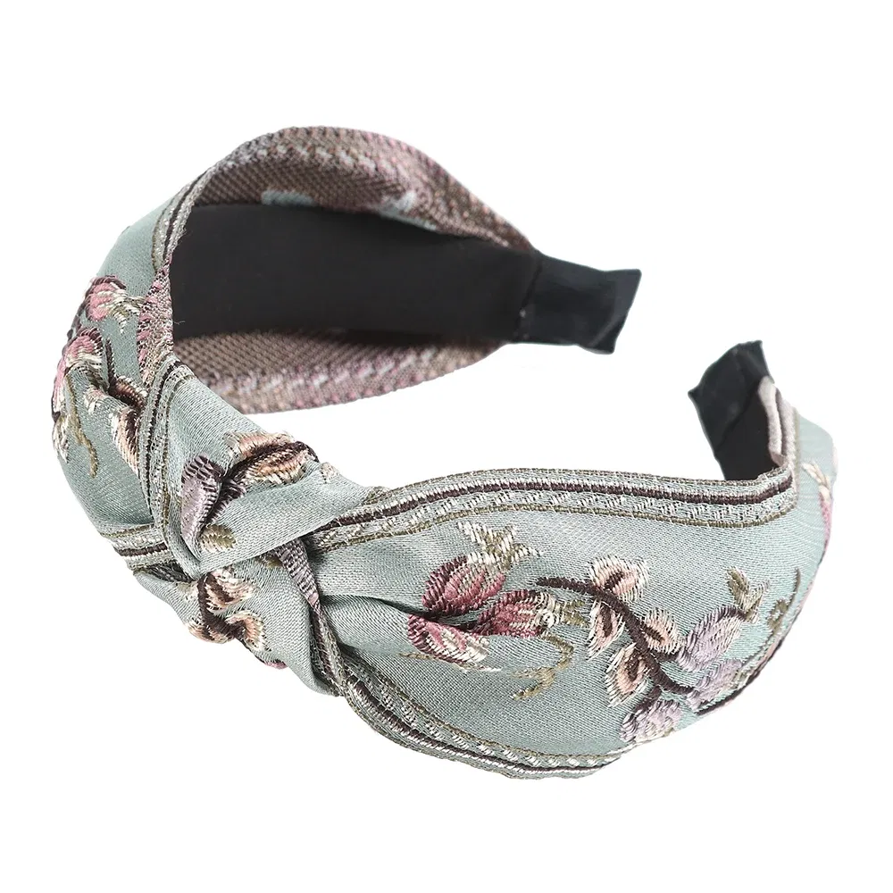 Color: Burgundy - MOLANS New Retro Knotted Headband For Women Hair Accessories Girls Flower Embroidery Hairbands Hair Hoops Band Headwear Bezel