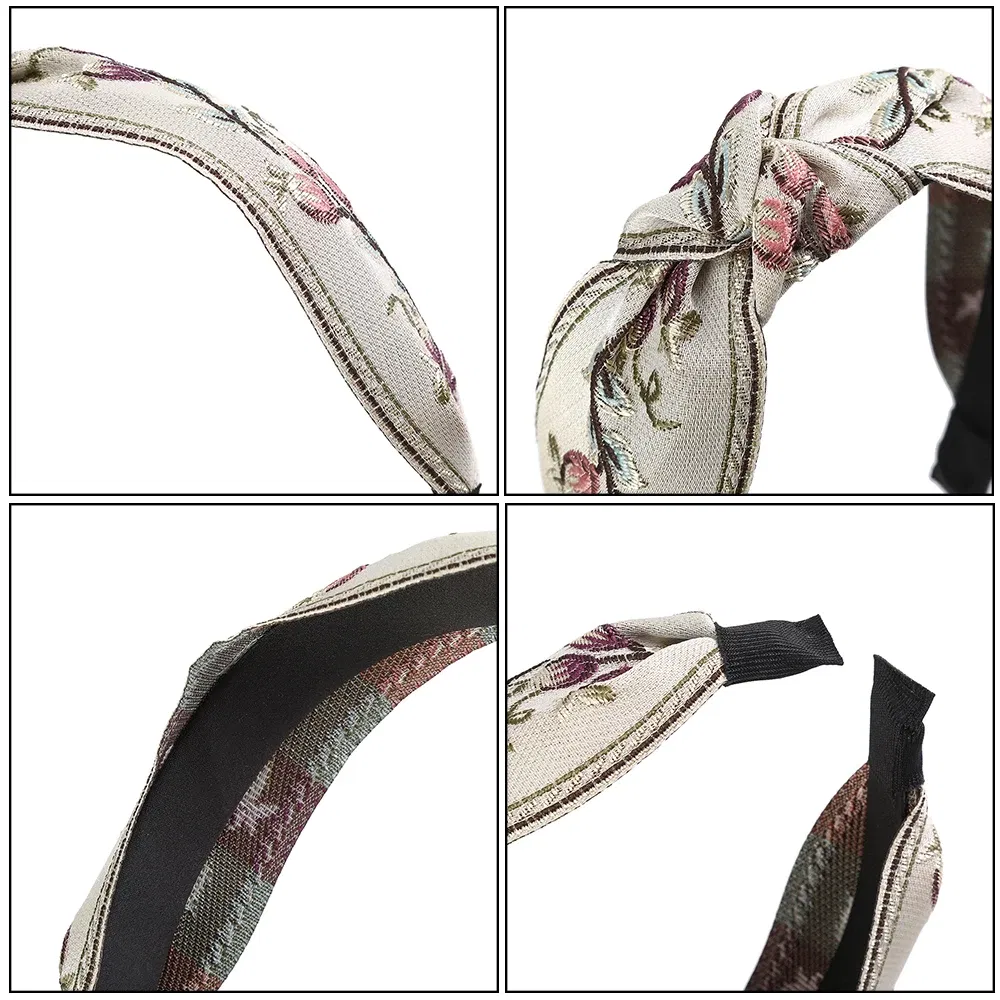 Color: Burgundy - MOLANS New Retro Knotted Headband For Women Hair Accessories Girls Flower Embroidery Hairbands Hair Hoops Band Headwear Bezel