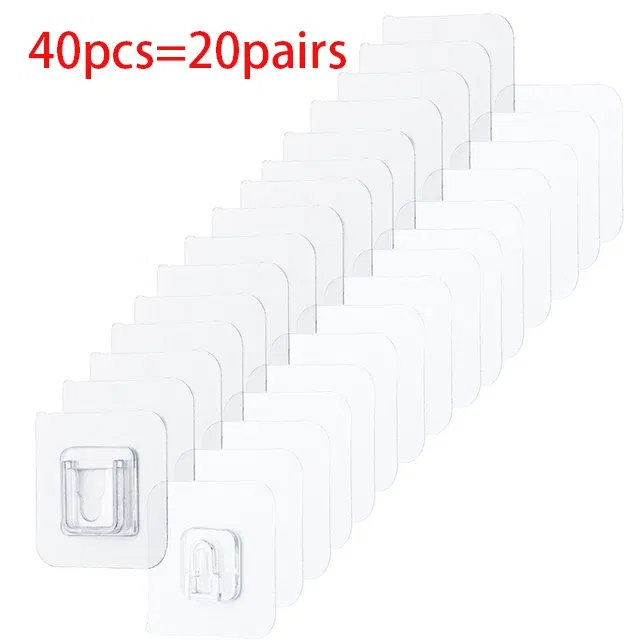 Color: light yellow - Double-Sided Adhesive Wall Hooks Hanger Strong Transparent Suction Cup Sucker Hooks Kitchen Bathroom Storage Plug Socket Holders