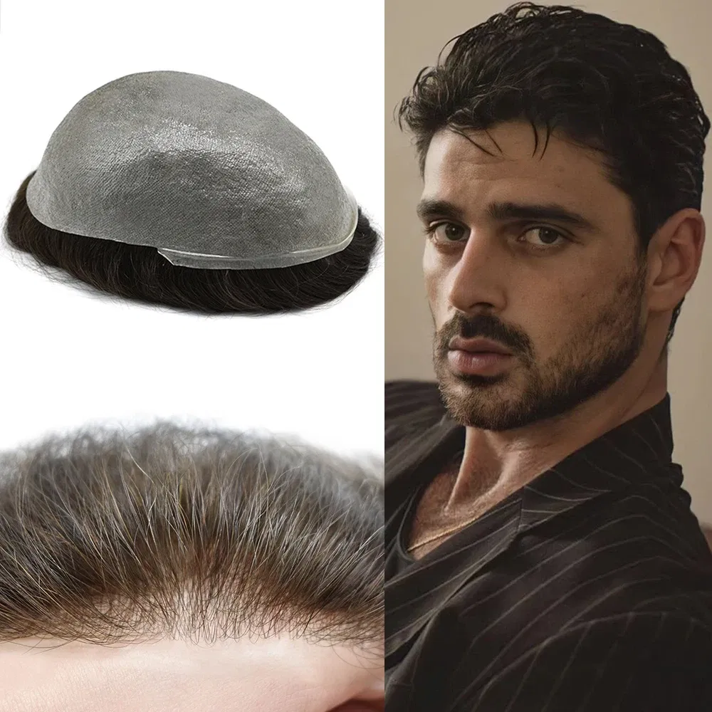 Toupee Color: 2#, Toupee Density: 90%, Length: 6 inches,  Toupee Size: 8x10 - Men Toupee Hair Systems Ultra Thin Skin 0.06MM V-LOOP Capillary Prosthesis Invisible Hairline Real Human HairPieces Hair Units