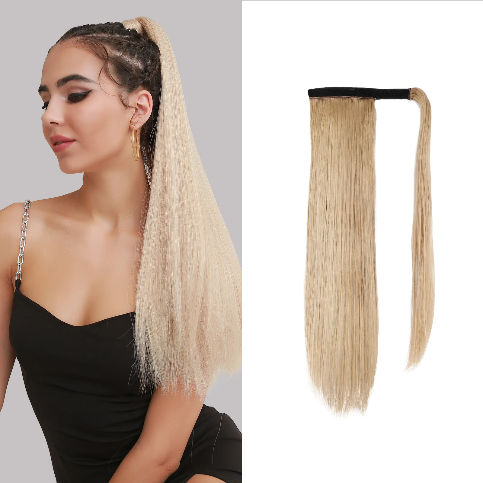 Color: T1B/613 - Synthetic Hair Chip-in Hair Extension Pony Tail Wig Heat-Resistant Straight Hair With Ponytail Wig 20Inch Long Black Brown Ombr3