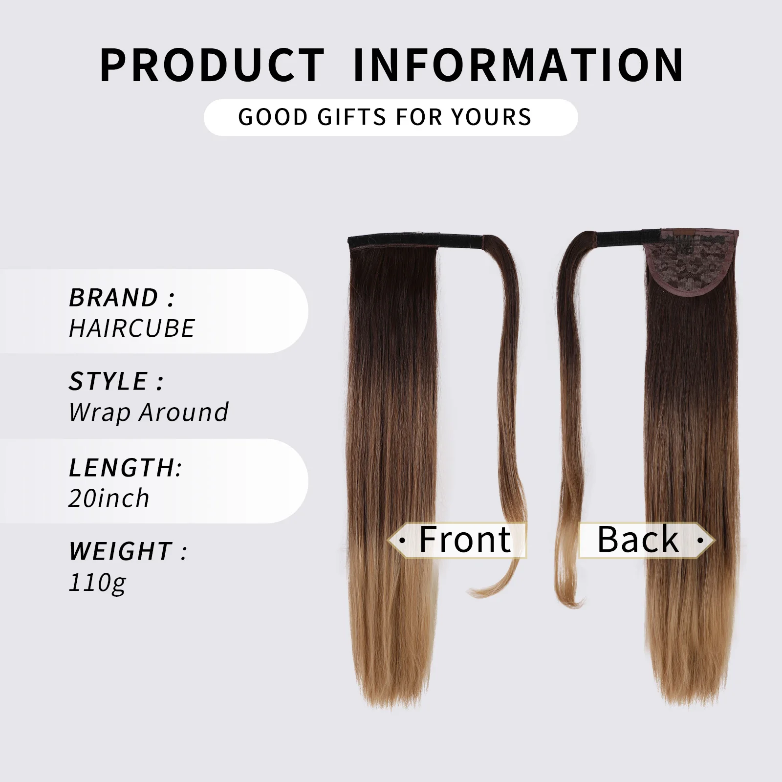 Color: T1B/613 - Synthetic Hair Chip-in Hair Extension Pony Tail Wig Heat-Resistant Straight Hair With Ponytail Wig 20Inch Long Black Brown Ombr3