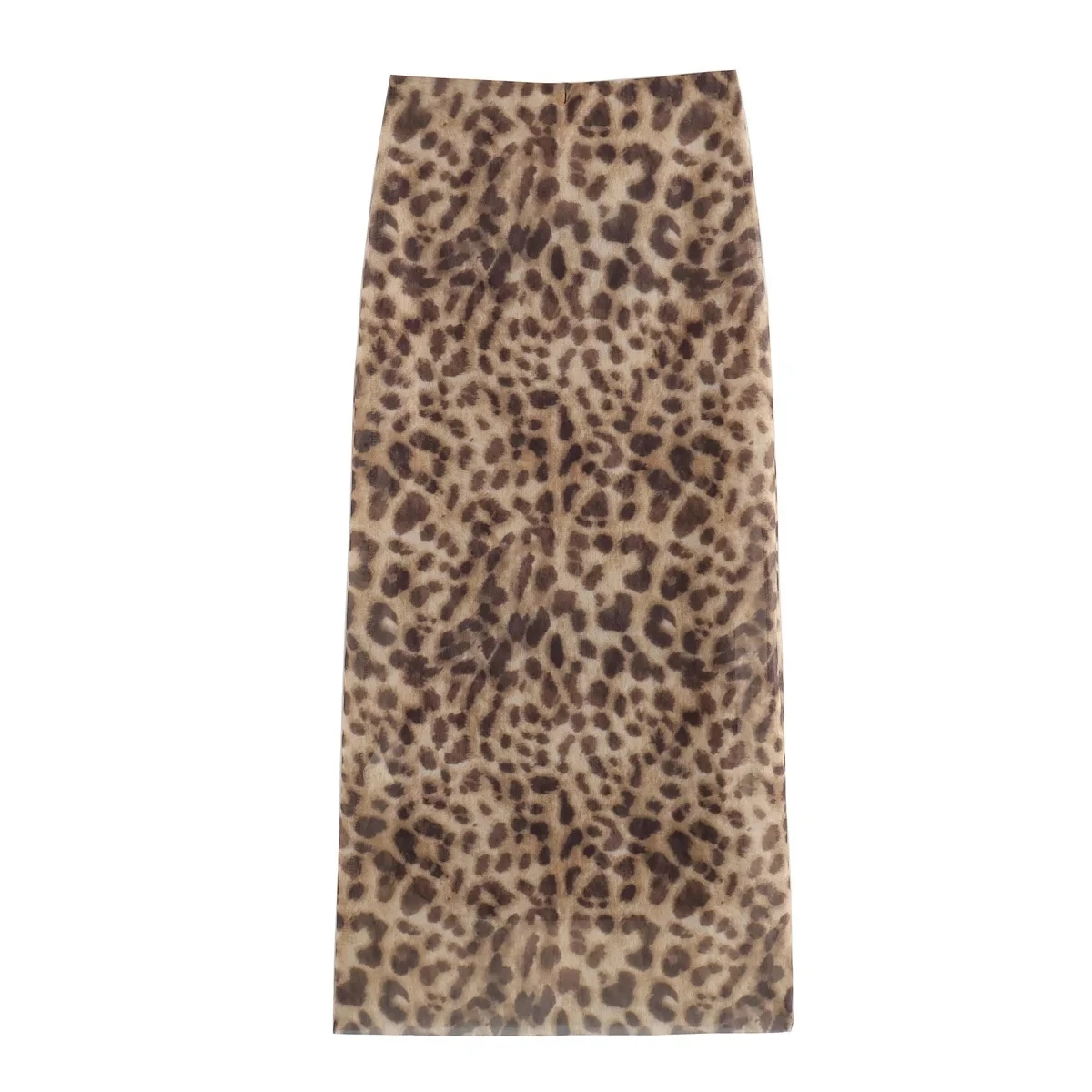 Color: camel, Size: S - Women Leopard Tulle Midi Skirt 2024 Summer Fashion High Waist Elasticated Waistband Long Skirts Streetwear