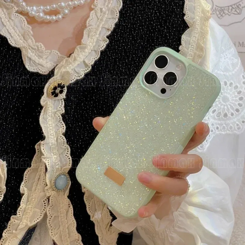 Color: green, Material: Cotton Fabric - Luxury Glitter Designed Shell For iPhone 16 15 Pro Max 14 13 12  Luxurious Bling Sparkling Rhinestone Diamond Jewels Cover Case