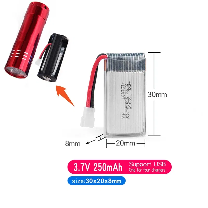 Color: Red - Suitable For Remote Control Aircraft 3.7V 500mAh 300mAh 250mAh 160mAh RC Aircraft Rechargeable Liion Battery