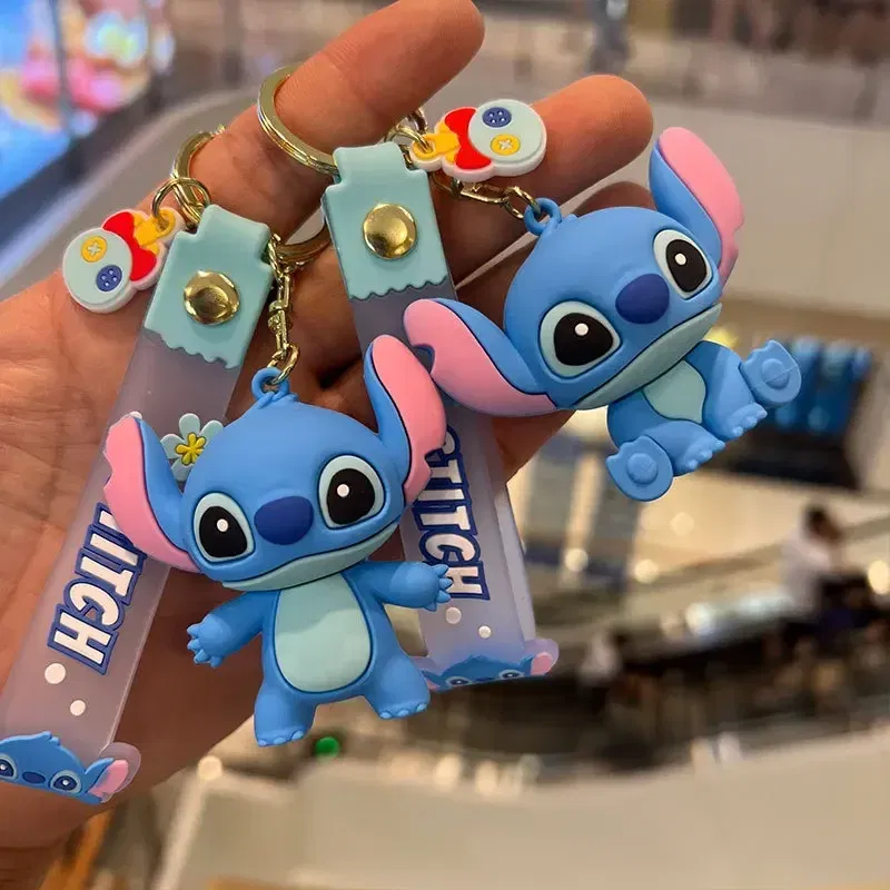 Color: GRAY - Cartoon Disney Lilo & Stitch Silicone Pendant Keychain for Women Men Fans Lovely Pink Blue Purple Stitch Angel Keyring Gifts