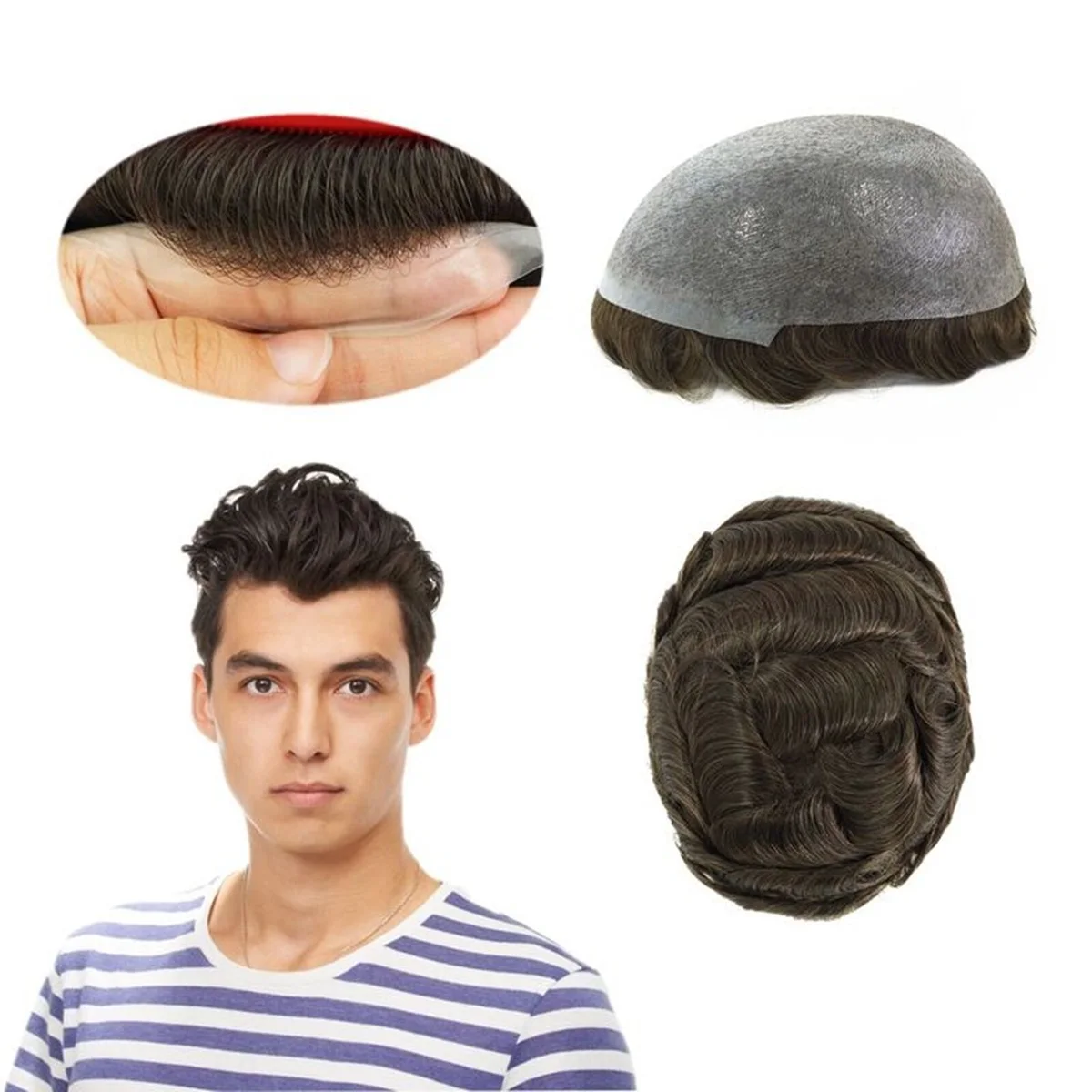 Toupee Color: 2#, Toupee Density: 120%, Length: 6 inches, Toupee Size: 8x10, Toupee Design: free - Poly Skin Toupee for Men Human Hair Pieces hair replacement System for Men Thin skin PU hair prosthesis