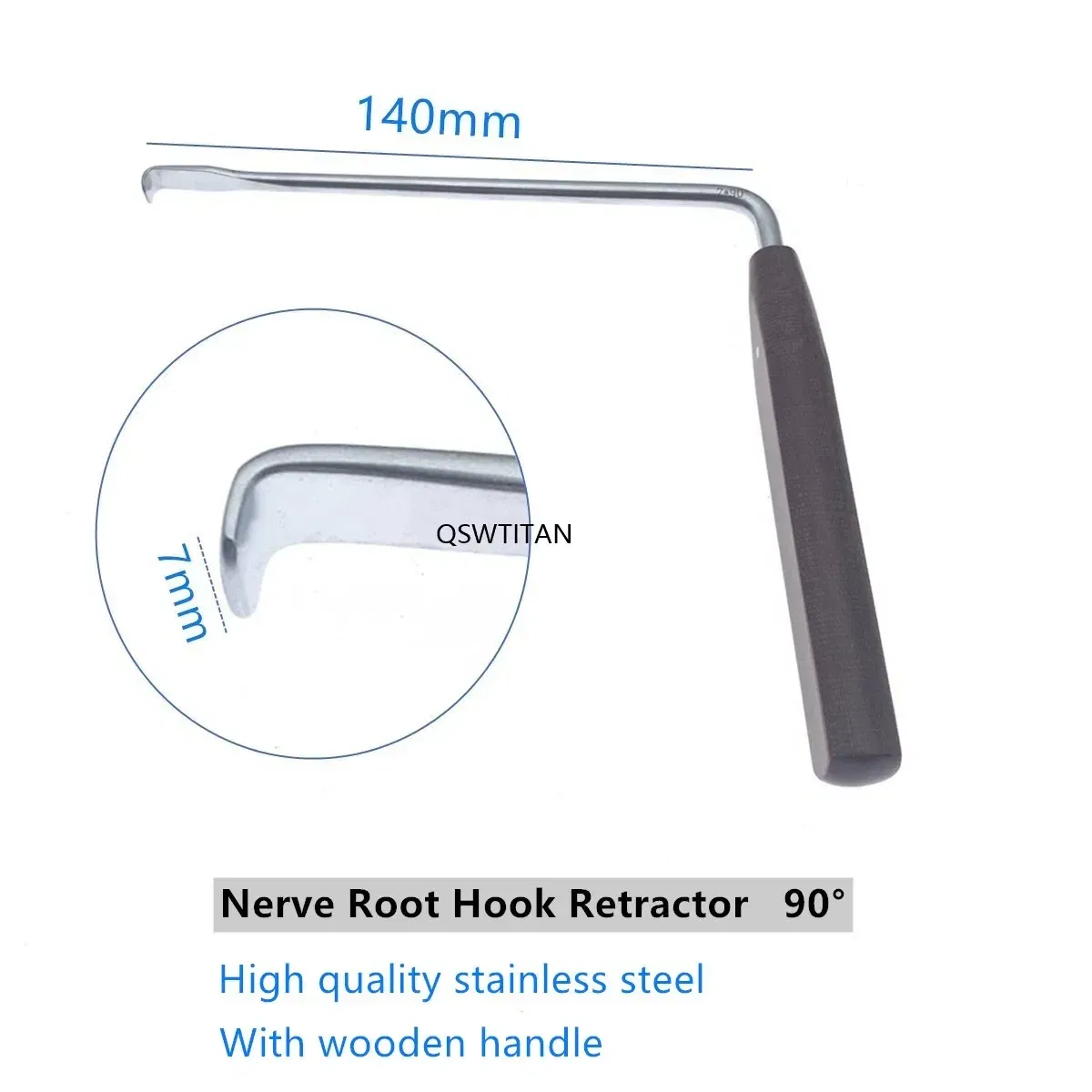 Color: Red - Nerve Root Hook Retractor with wooden handle brain Bone Retractor Stainless Steel nerve pull hook