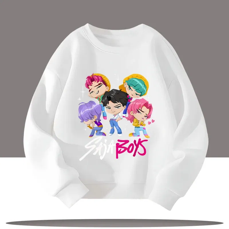 Color: SKY BLUE, Kid Size: 10 - K-pop Demon Hunters Cartoon Print 3-12 Year Old New Style Kids Round-neck Sport Shirt Cute Girl Casual Top Children's Clothing