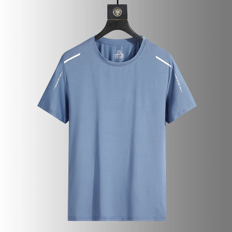 Color: Yellow, Size: 5XL - Men's Silk Ice Round Collar T-shirt, Simple Running Fitness Suit, Breathable Thin T-shirt, Quick Dry T-shirt, Summer