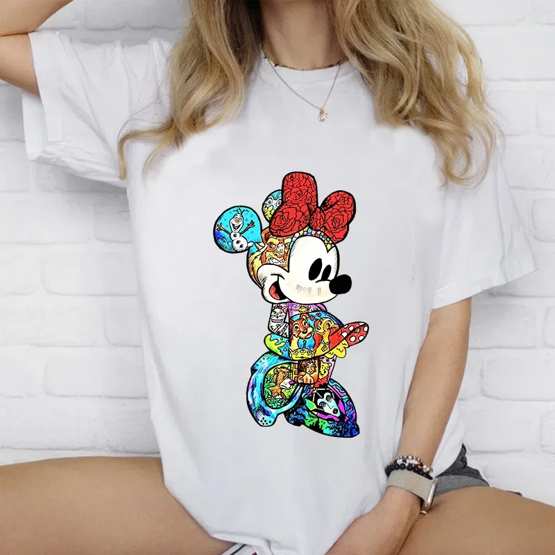 Color: army green, Size: L - Disney Couples Mickey Mouse Minnie Print T-shirt Couples Men's and Women's Cotton Short Sleeve Casual Tops