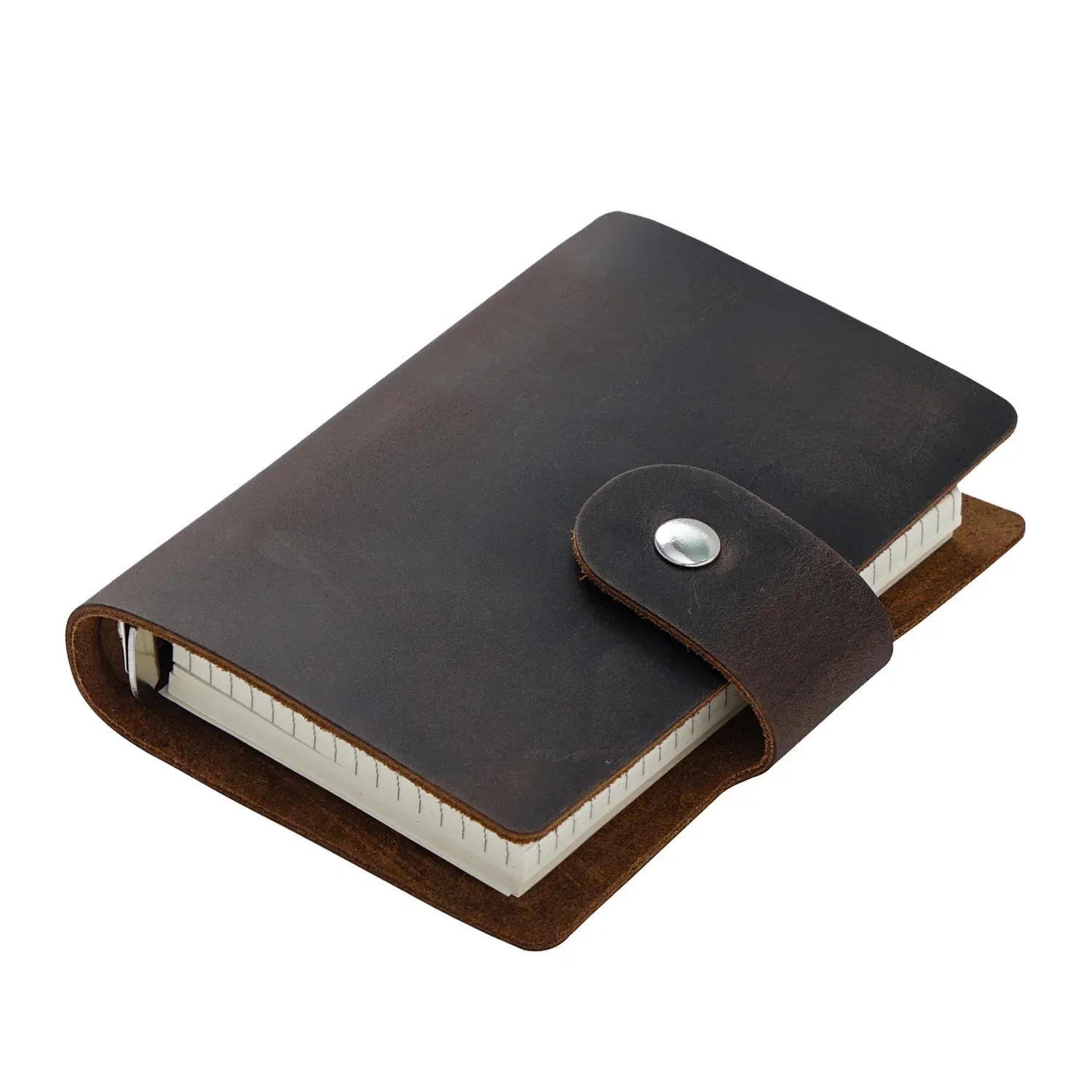 Color: Blue - Genuine Leather A8 Size Ring Planner Cowhide 5-hole Rings Mini Notebook with 15 MM silver Rings Retro Organizer Diary Notepad
