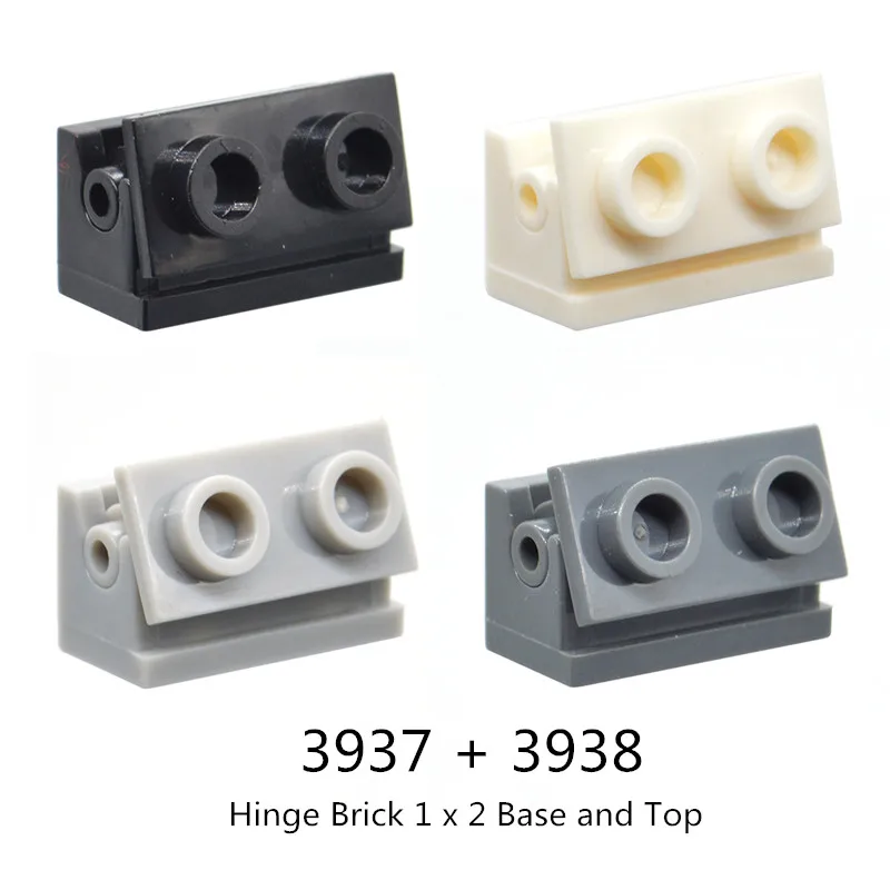 Color: WHITE - 1 Pcs Buildings Blocks 3937 + 3938 Hinge Brick 1 x 2 Base and Top Plate Collections Bulk Modular GBC Toy For High-Tech MOC Set