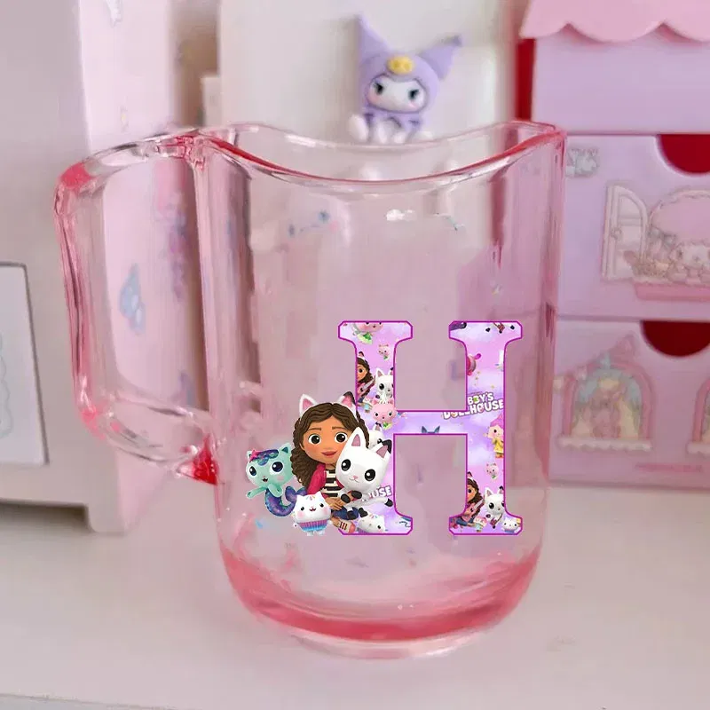 Color: Pink, Size: Other - Gabby Dollhouse Letter A-Z Print Water Cup ABS Tooth Brushing Cups Anime Kawaii Cat Kids Toothglass Cups Kids Birthday Gift
