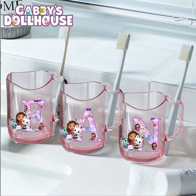 Color: Pink, Size: Other - Gabby Dollhouse Letter A-Z Print Water Cup ABS Tooth Brushing Cups Anime Kawaii Cat Kids Toothglass Cups Kids Birthday Gift