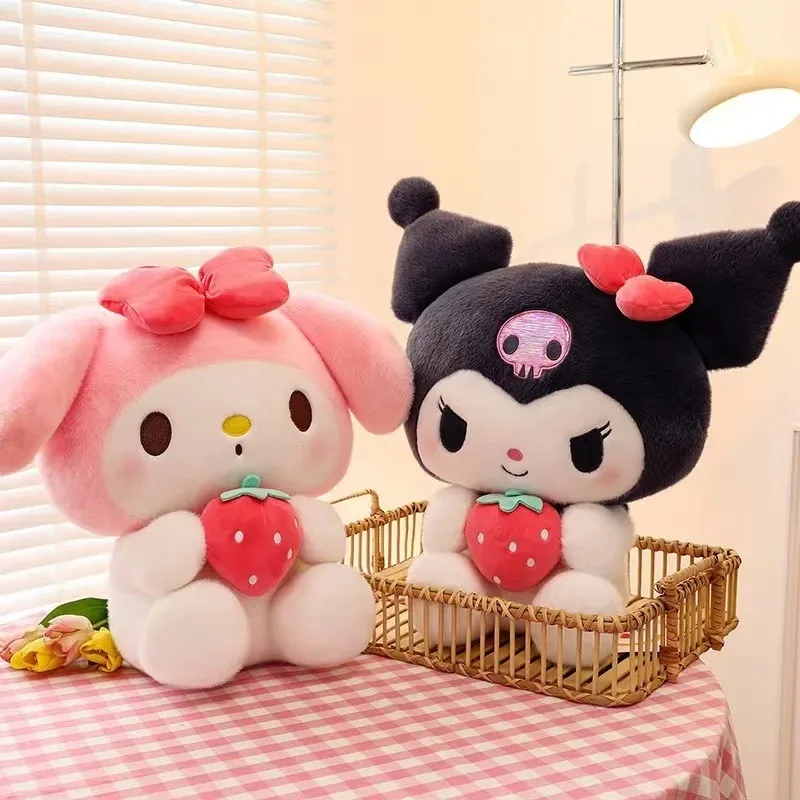 Color: WHITE, Height: 11cm-30cm - 22/35cm Sanrio Strawberry Kuromi Pillow Plush Toy Girls Soft Stuffed Animal Toys Strawberry Melody Doll Gift