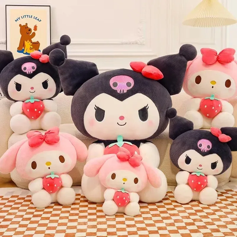 Color: WHITE, Height: 11cm-30cm - 22/35cm Sanrio Strawberry Kuromi Pillow Plush Toy Girls Soft Stuffed Animal Toys Strawberry Melody Doll Gift