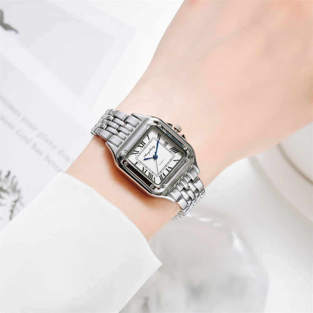 Color: Pink, Ships From: CHINA - Luxury Branded Women Watches 2023 Simple Square Roman Calendar Women Quartz Watch Fashion Stainless Steel Strap Ladies Clock