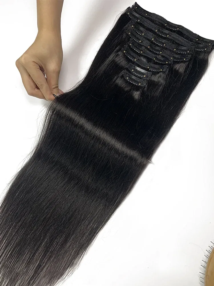 Color: Pink, Stretched Length: 20inches, Life Span: 6 Months With Proper Care, Weight Per Package: 200g/Set - Straight Clip In Hair Extension Human Hair 120g/Set Straight Clip In Extension Full Head Brazilian Clip Hair Extension for Women