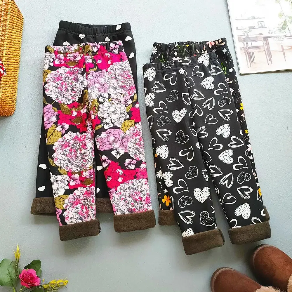 Color: MULTI, Kid Size: 9 - Autumn Winter Print Flowers Thick Warm Kids Toddler Baby Girls Leggings Children's Pants