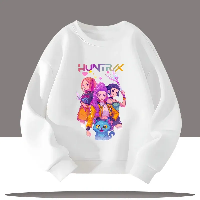 Color: Blue, Kid Size: 9 - K-pop Demon Hunters Cartoon Print 3-12 Year Old New Style Kids Round-neck Sport Shirt Cute Girl Casual Top Children's Clothing
