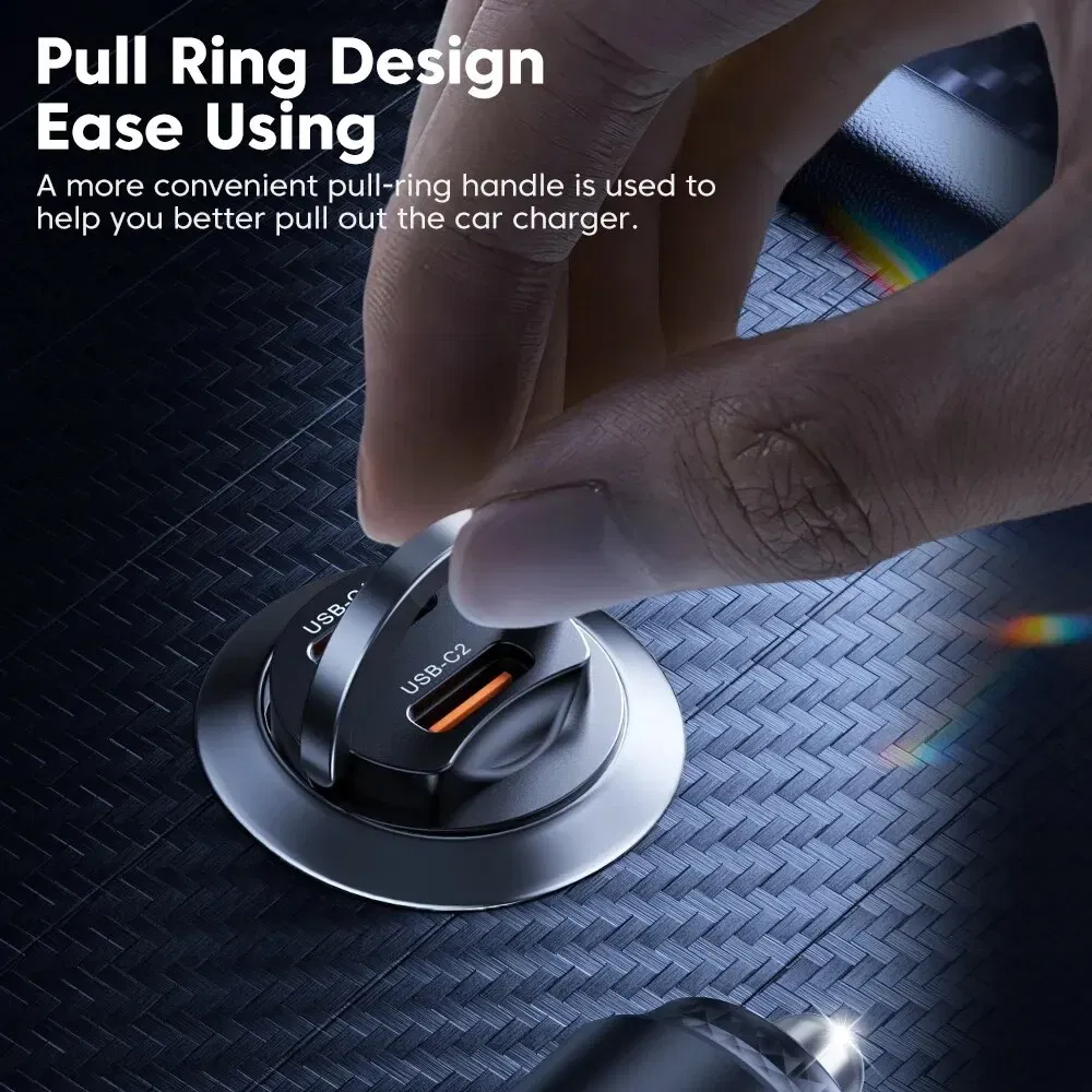 Color Name: WHITE - Toocki Mini PD 45W Car Charger Pull Ring Fast Charging USB C Phone Charger Adapter For iPhone 14 13 Pro Xiaomi Samsung Huawei