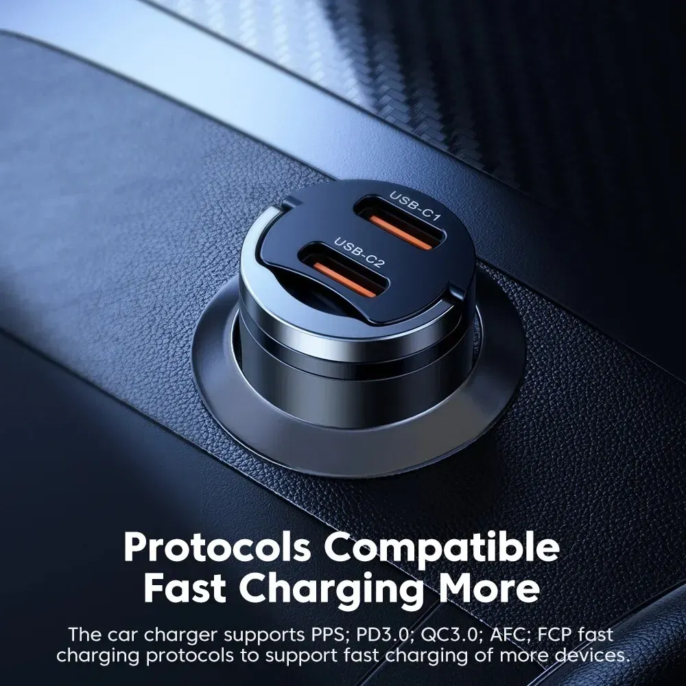 Color Name: WHITE - Toocki Mini PD 45W Car Charger Pull Ring Fast Charging USB C Phone Charger Adapter For iPhone 14 13 Pro Xiaomi Samsung Huawei