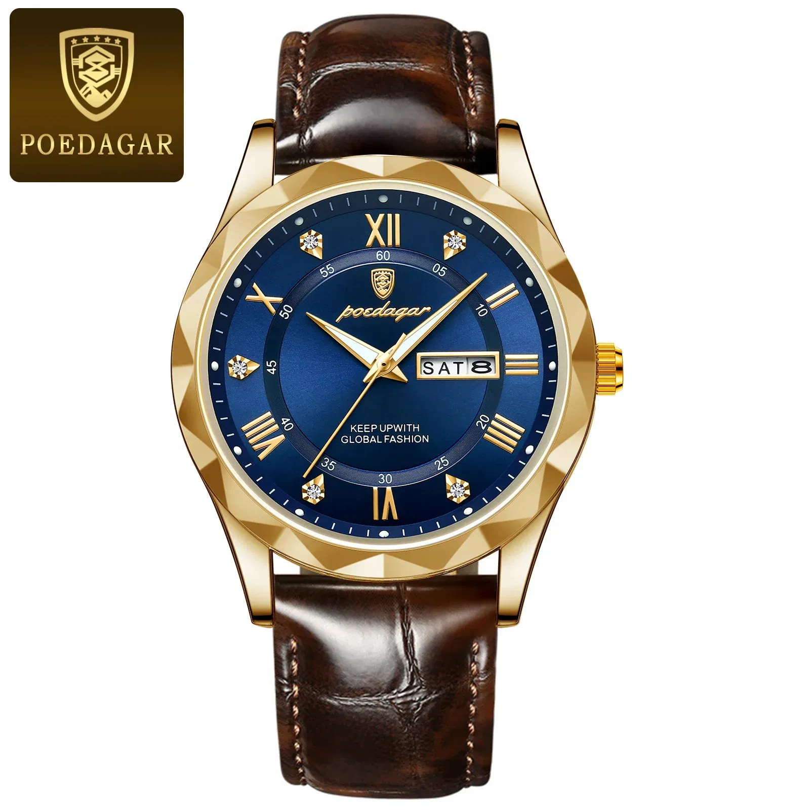 Color: SKY BLUE - POEDAGAR Luxury Business Man Wristwatch Waterproof Luminous Date Week Men Watch For Men Quartz Clock Leather Men's Watches reloj