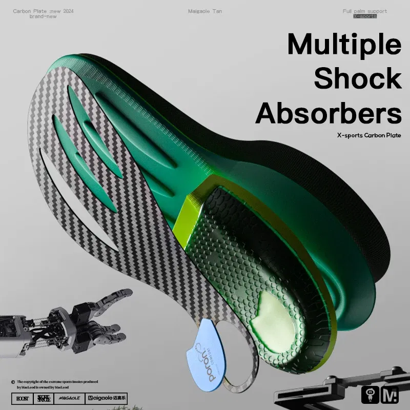 Color: green, Shoe Size: 0 - Maigaole Racing Running Insole Marathon Physical Examination Full-Length Real Carbon Plate Running Enhancement with Speed Rebound