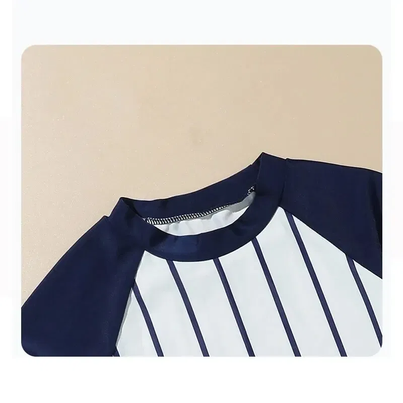 Size: 3T, Color: Blue - Summer Children's Two-piece Polyester Medium Children's Short-sleeved Young Boys Western Style Hot Spring Swimsuit