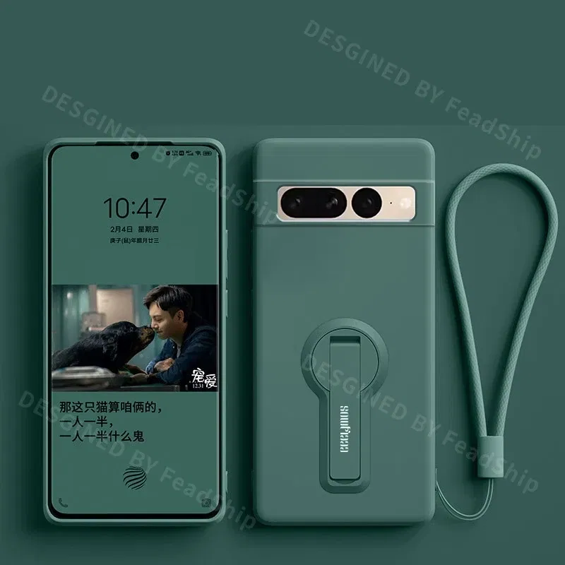 Color: Beige, Material: PP - Phone Case For Google Pixel 7 8 6 5 9 Pro XL Pixel 7A 6A 5A 8A 9A Soft Cover Silicone Case with Holder Stand Bracket Lanyard