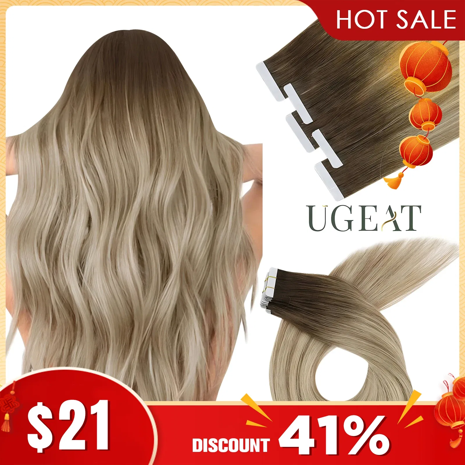 Color: M4/27, Items per Package: 10 pcs, Length: 16 inches, Life Span: 12 months - [Last 12 Months] Ugeat Tape in Hair Extensions Virgin Human Hair 10A Grade Tape in Extensions  Human Hair