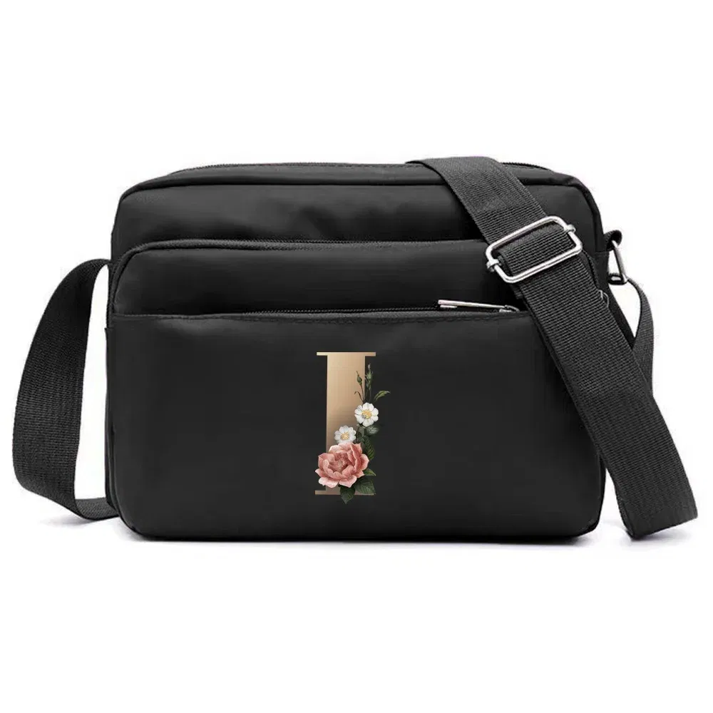 Color: green - New Fashion Multi-layer Travel Leisure Simple Storage Bag Black Gold Letter Series Printing Pattern One Shoulder Crossbody Bag