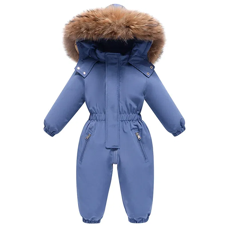 Color: Blue, Kid Size: 12M - 2024 New Cute Simple Children's One-piece Down Jacket 1-6 Years Old Outdoor Skiwear Jacket Crawling Suit Boys Girls Onesie